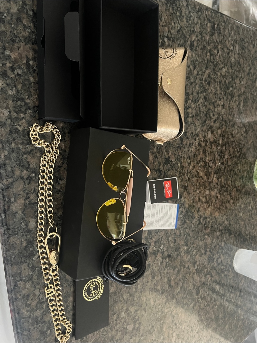 Ray-Ban Dolce& GABBANNA Gold Frame Sunglasses with Yellow-Green Lenses brand new
